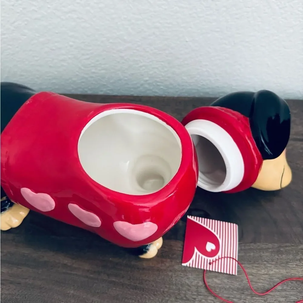 Dachshund Dog Ceramic Valentine Hearts Cookie Treat Jar